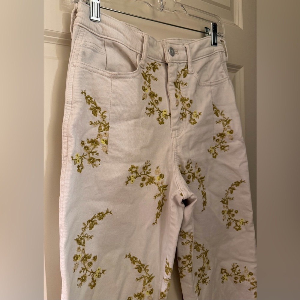 Pilcro Heritage Curve Mid-Rise Tapered Barrel Jeans, White Embroidered, 25 - Picture 7 of 15